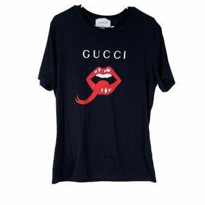 Gucci Men's Sz Large Black Mouth Tongue T-Shirt